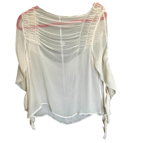 T.ba The Queen Blouse Ivory Ruched Long Sleeve Sz Med - Picture 5 of 12
